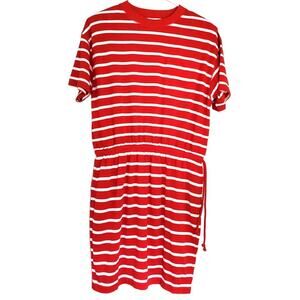 Nancy Keegan VTG T-Shirt Dress Red White Stripe Drawstring VTG - size 12P- EUC
